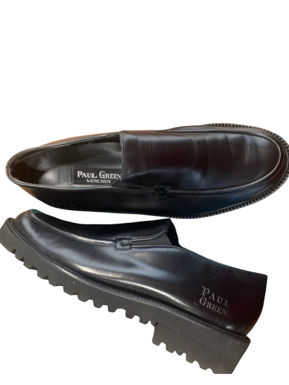 Paul Green Black Leather Lug-Sole Slip-On Loafers 5.5